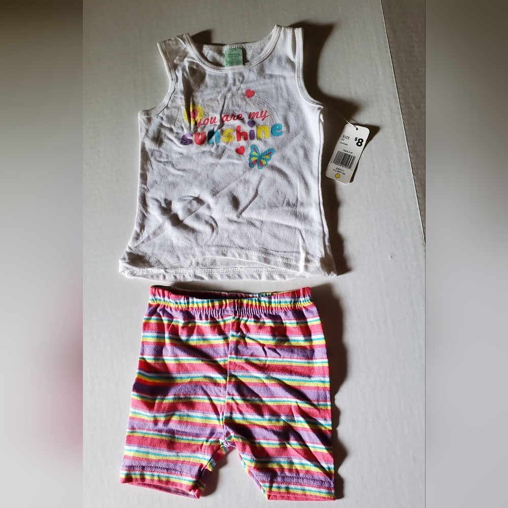 DG Baby 2 Pc Girl's Tank Top And Shorts Outfit**White Tank With Striped Shorts**